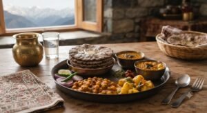 Traditional Kodra roti served with a Himchali meal 