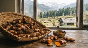 Fresh turmeric rhizomes used to make Ghoru Haldi