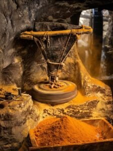 Water-powered Gharat used for traditional turmeric grinding
