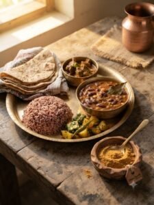 Ghoru Sonth with traditional Himachali food 