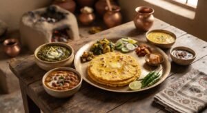 Traditional Pahadi meal with Makki ki Roti