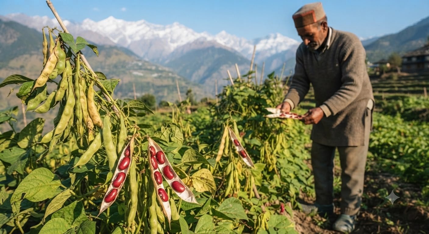 Local Himachal farmer growing Pahadi Rajma